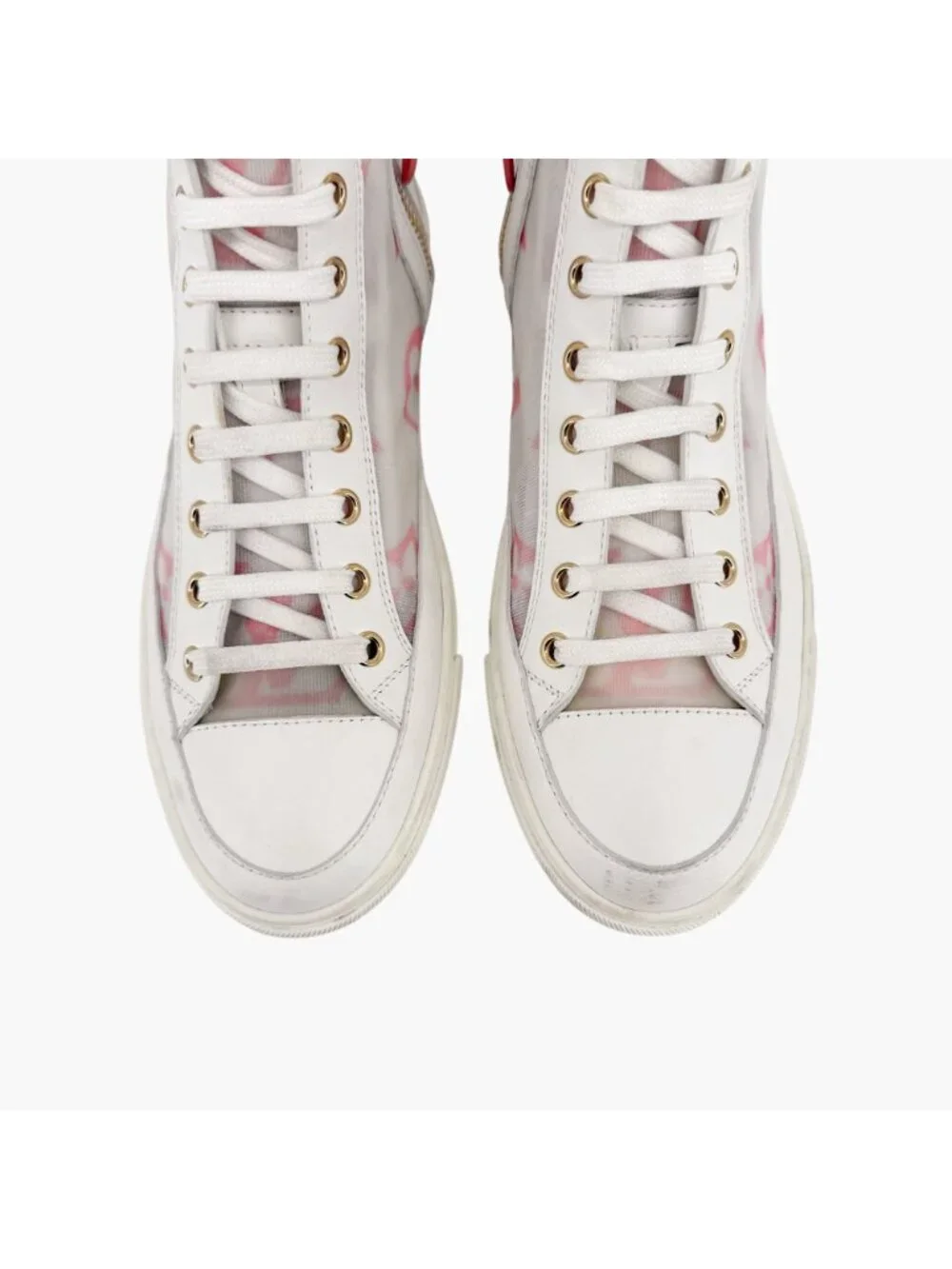 Louis Vuitton Stellar High Top White Pink Mesh Sneaker Boots Size 37 US 7 Women